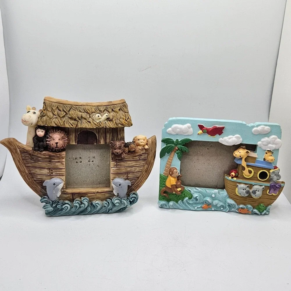 Lot of 2‎ Noah's Ark Resin Photo Frames Nursery Decor Animal Picture Frames